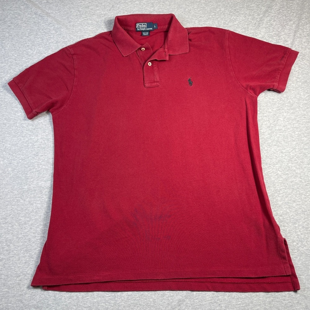 Vtg 00s Polo Ralph Lauren Shirt Mens L Burgundy Red Pique Cotton Mesh Polo Flaw